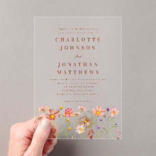 Boho fall Wildflower Terracotta Rust Wedding Acrylic Invitations