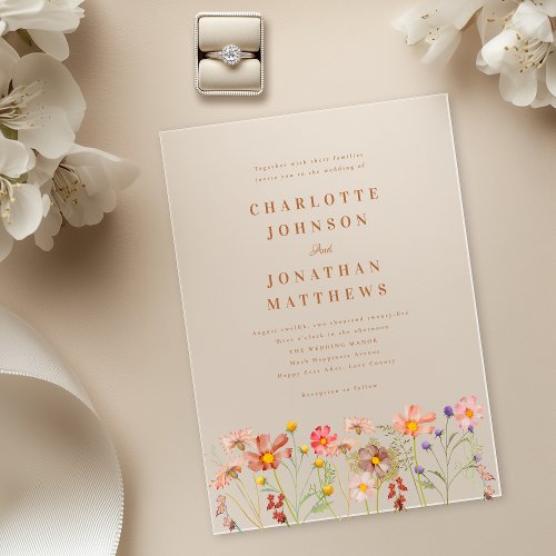 Boho fall Wildflower Wedding Acrylic Invitations