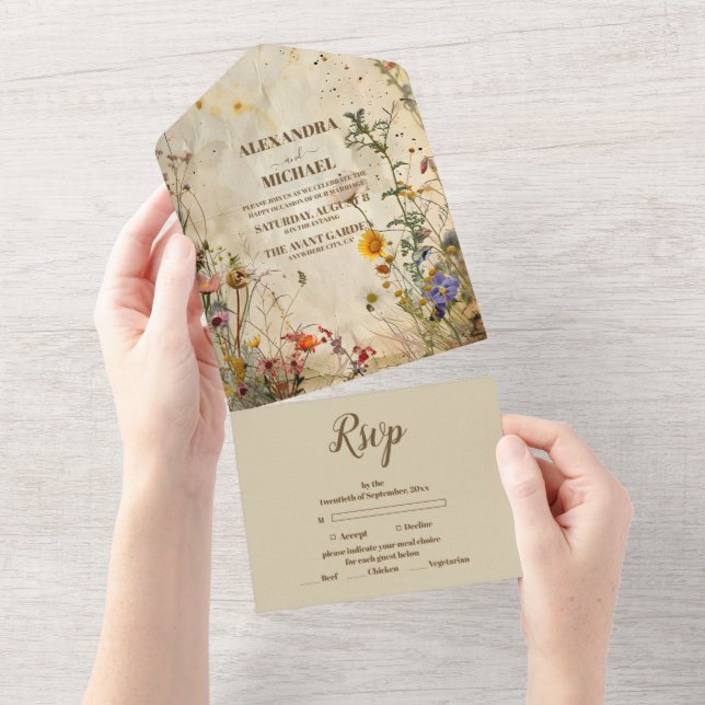 Boho Fall Wildflower Wedding All In One Invitation (Tearaway)
