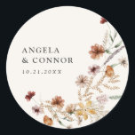 Boho Fall Wildflower Wedding Classic Round Sticker<br><div class="desc">Use this fall floral wedding sticker to seal envelopes,  party favors,  and more.</div>