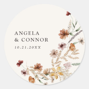 Boho Fall Wildflower Wedding Classic Round Sticker