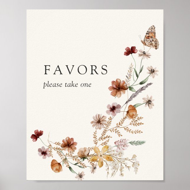 Boho Fall Wildflower Wedding Favors Sign (Front)