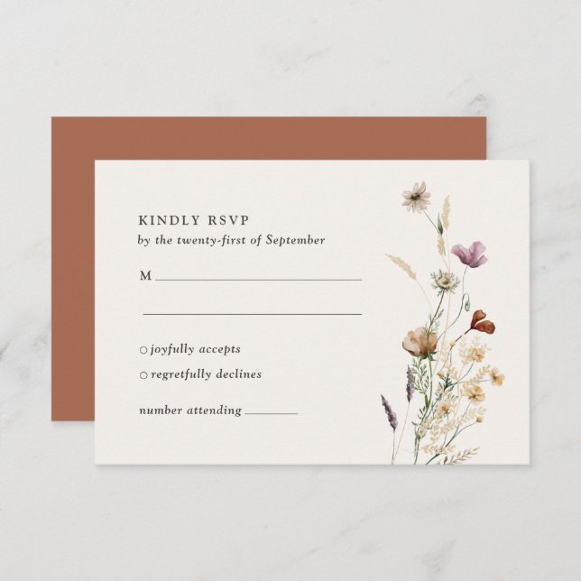 Boho Fall Wildflower Wedding RSVP Card (Front/Back)