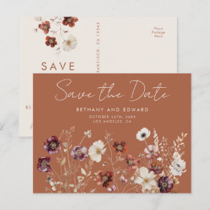 Boho Fall Wildflower Wedding Save the Date Postcard