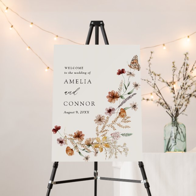 Boho Fall Wildflower Wedding Welcome Sign (In Situ (Stand))