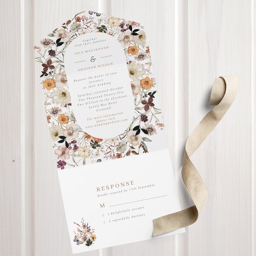 Boho Fall Wildflowers Wedding All In One Invitation