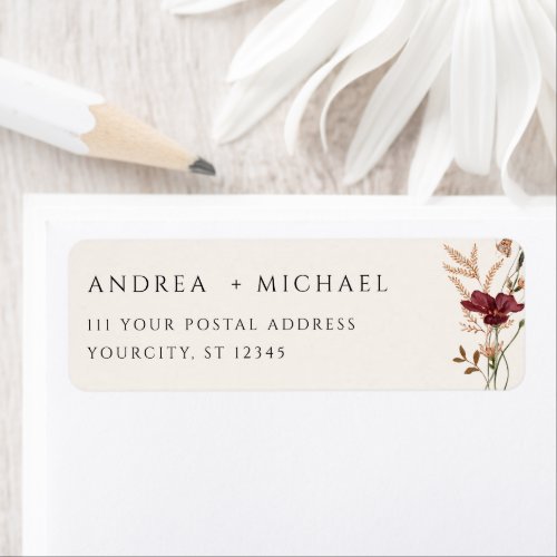 Boho Fall Wildflowers Wedding Return Address Label