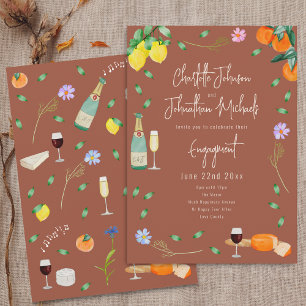 Boho Fall Wine and Cheese Engagement Party Invitation