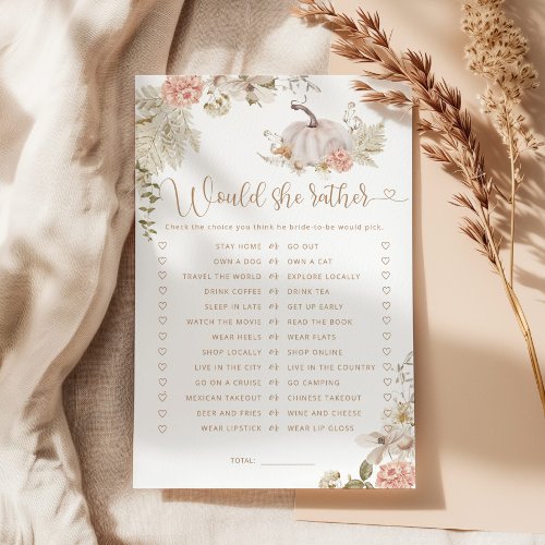 Boho fall Would she rather bridal shower game