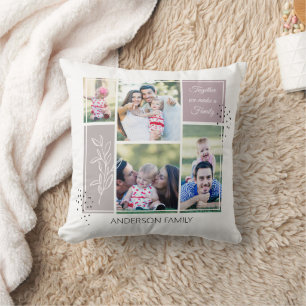 Boho FAMILY Photo Collage Script Modern Quote Throw Pillow