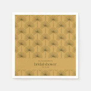 Boho Fan Palm Leaf Botanical Mustard Bridal Shower Napkins
