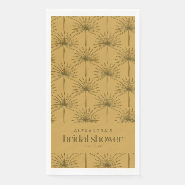Boho Fan Palm Leaf Botanical Mustard Bridal Shower Paper Guest Towels (Front)