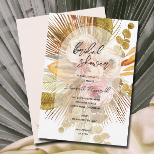 Boho Fan Palms Roses Bridal Shower Invitation