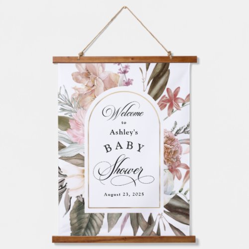 Boho Fantasy Watercolor Floral Baby Shower Hanging Tapestry
