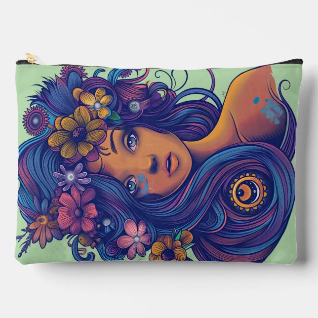 Boho Fantasy Woman with Floral Hair Accessory Pouch (Front)