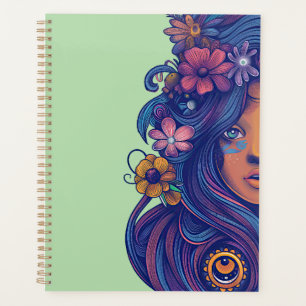 Boho Fantasy Woman with Floral Hair Planner