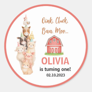 Boho Farm Animal 1st Birthday Cute Rustic Barnyad Classic Round Sticker