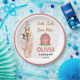Boho Farm Animal 1st Birthday Cute Rustic Barnyad Paper Plates