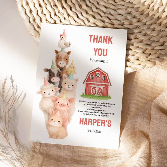Boho Farm Animal 1st Birthday |Rustic Barnyard  Thank You Card (Boho Farm Animal 1st Birthday |Rustic Barnyard Thank You Card)