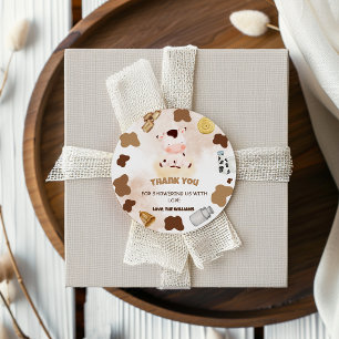Boho Farm Cow Baby Shower Thank You Classic Round Sticker