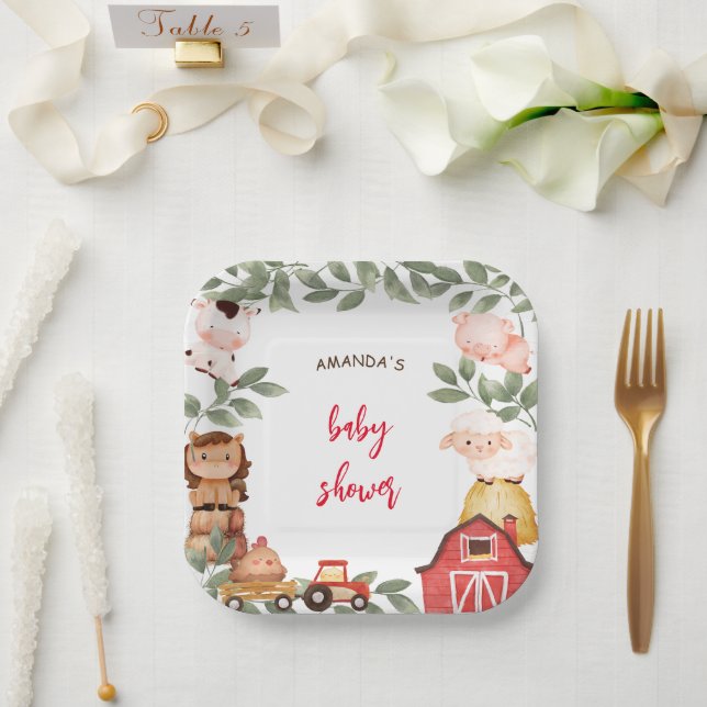 Boho Farm Cute Animals Baby Shower  Paper Plates (Wedding)