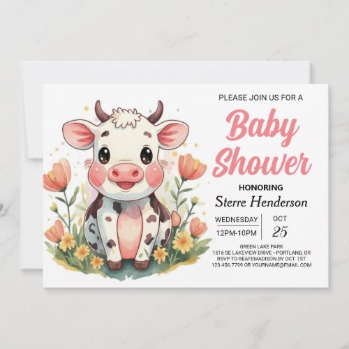 Boho Farm Online Cow Baby Shower Invitation