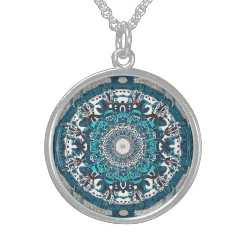 Boho Farmhouse Chic Style AI Seamless Mandala Ster Sterling Silver Necklace