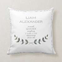 BOHO Farmhouse Modern Laurel Leaf Baby Birth Stat Throw Pillow