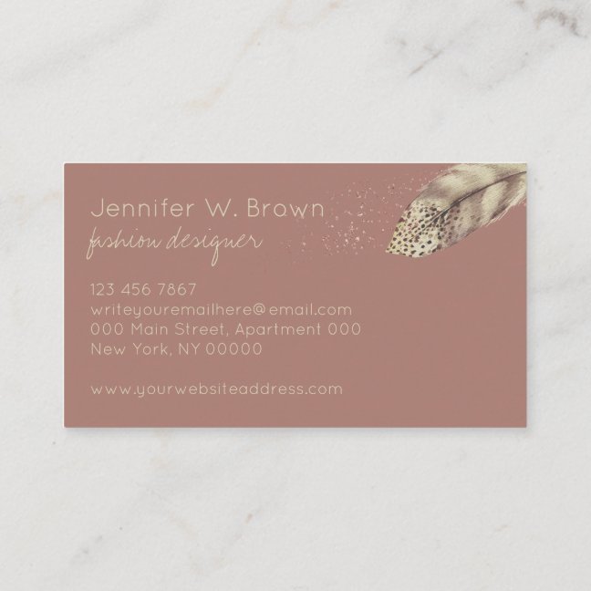 Boho Fashion Gold Bird Feather Business Card