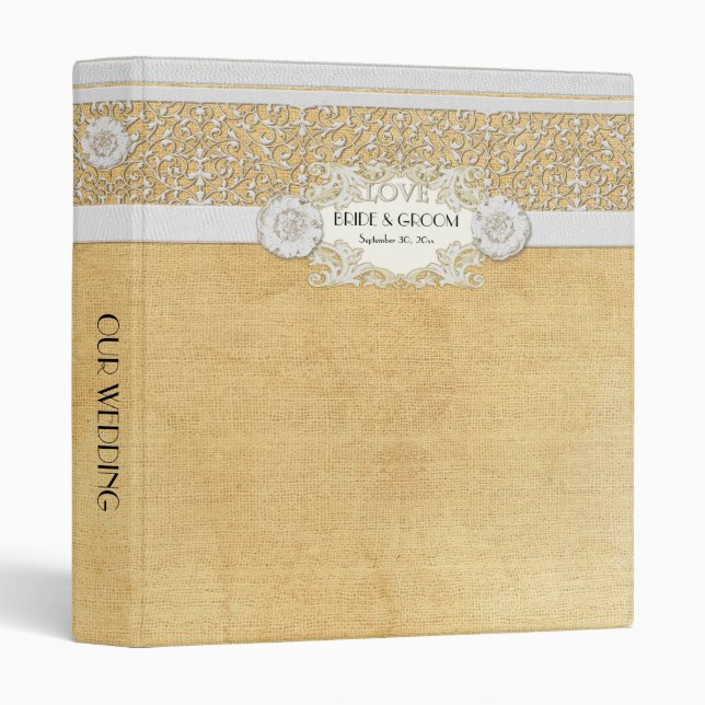 BOHO Faux Burlap n Lace gypsy modern mod style Binder (Front/Spine)