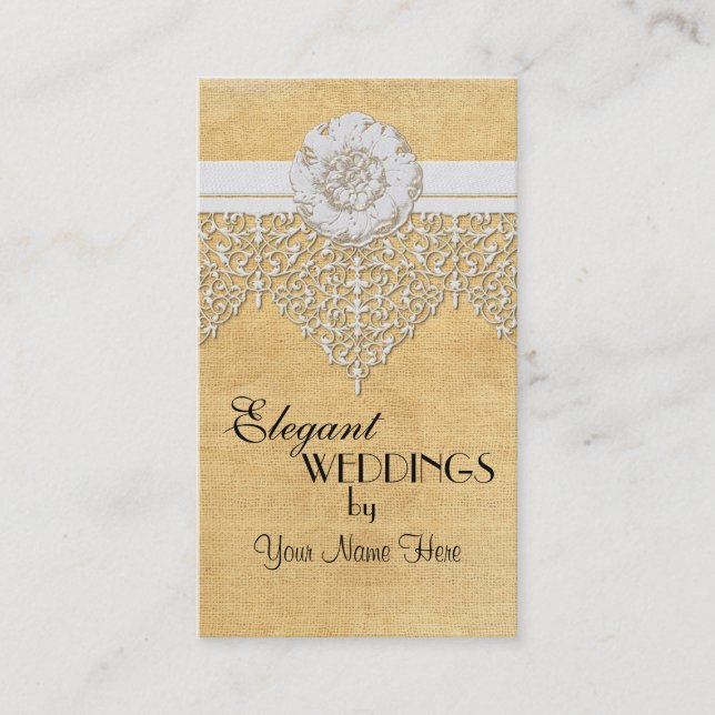 BOHO Faux Burlap n Lace gypsy modern Mod style Business Card (Front)