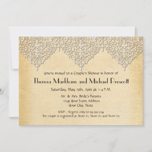 BOHO Faux Burlap n Lace gypsy modern mod style Invitation