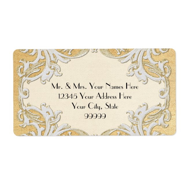 BOHO Faux Burlap n Lace gypsy modern mod style Label (Front)