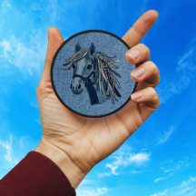 Boho Faux Denim Horse Head with Braided Mane