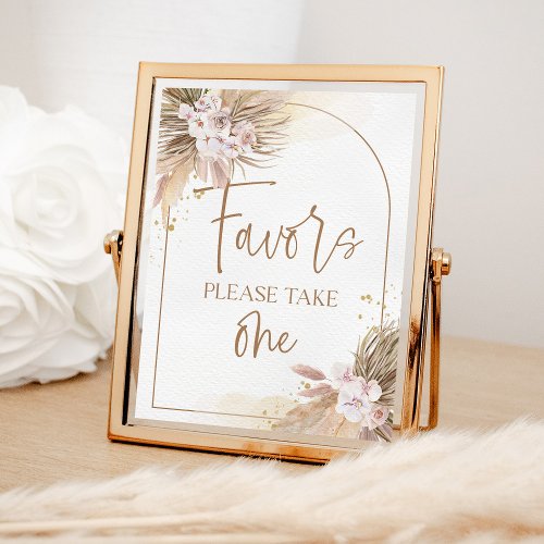 Boho Favors Pampas Grass Modern Table Sign