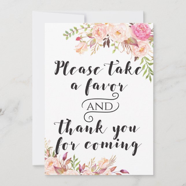 Boho Favors please take one Sign 5x7" Size Invitation (Front)