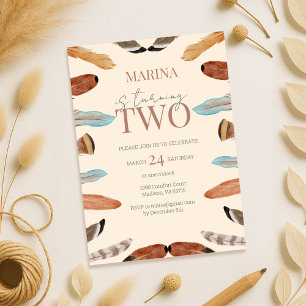Boho Feather 2nd Birthday Invitation – Terracotta