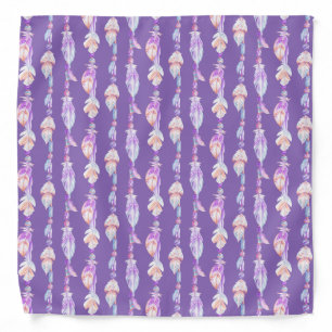 boho feather and bead watercolor art pattern scarf bandana