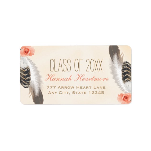 BOHO FEATHER AND FLORAL GRADUATION LABEL
