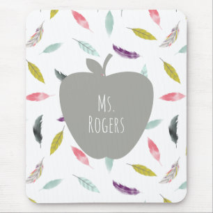 Boho Feather Apple Teacher Mouse Pad