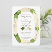 Boho Feather & Arrow Green Baby Shower Invitation (Standing Front)