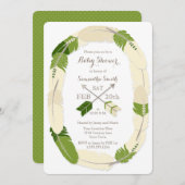 Boho Feather & Arrow Green Baby Shower Invitation (Front/Back)