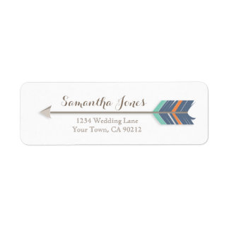Boho Feather Arrow Navy Orange Teal Address Label