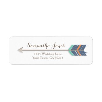 Boho Feather Arrow Navy Orange Teal Address Label by prettypicture at Zazzle