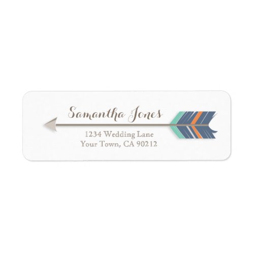 Boho Feather Arrow Navy Orange Teal Address Label