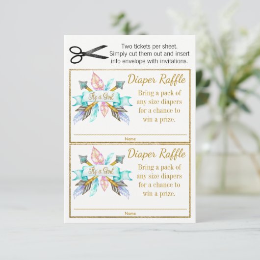 Boho Feather Arrows Tribal Diaper Raffle Tickets (Standing Front)