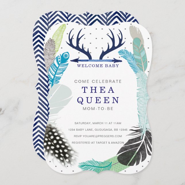 Boho Feather Baby Shower Invite (Front/Back)