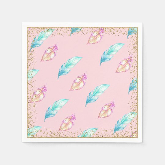 Boho Feather Baby Shower Paper Napkins