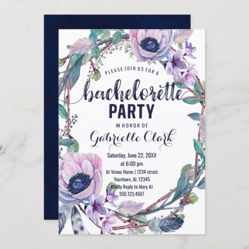 Boho Feather Bachelorette Party Invitation