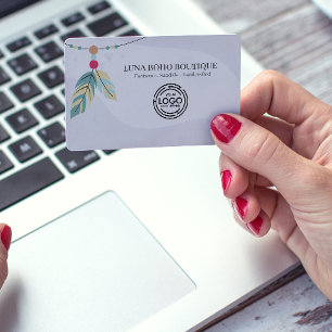 Boho Feather Bead Accents Small Business Branding Card